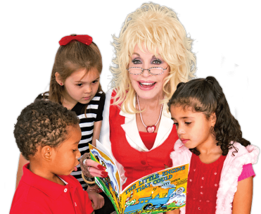 Dolly Parton reading to three children
