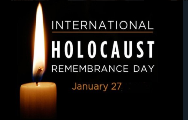 International Holocaust Remembrance Day (white text on black background, one single candle)