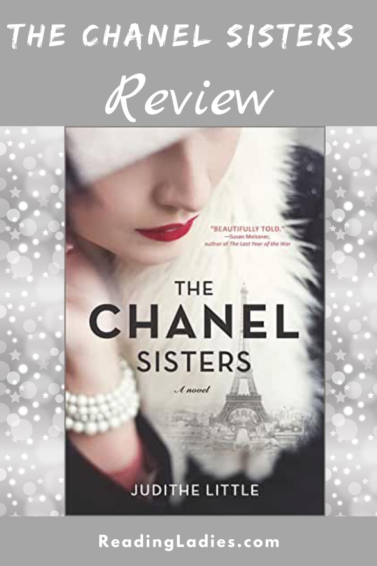 The Chanel Sisters by Judithe Little (cover) Image: a close up image of a woman's face...wearing red lipstick, a white fur hat, white bracelet... the image of the Eiffel Tower in the background
