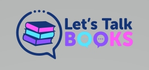 Let's Talk Books (text plus a stack of three books inside a quote bubble