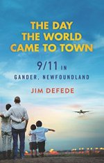 The Day the World Came to Town by Jim Defede (cover) Image: a family of four (2 adults and 2 children) stand with their back to the camera watching a jetliner land