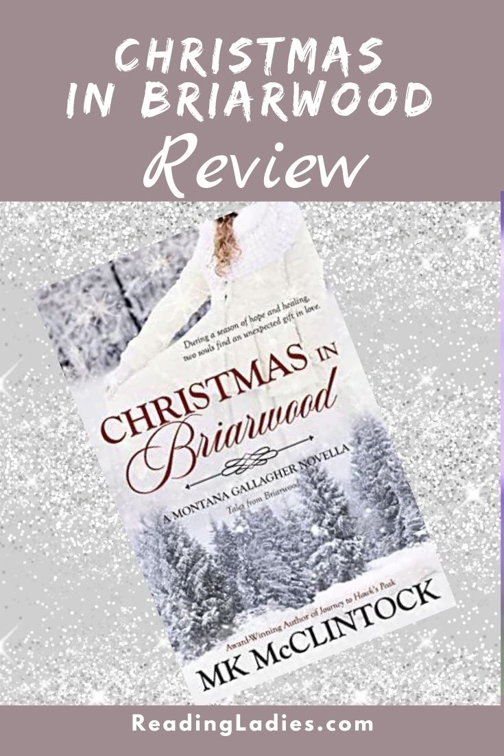 Christmas in Briarwood by MK McClintock (cover) Image: brown text with a snow covered forest above and below