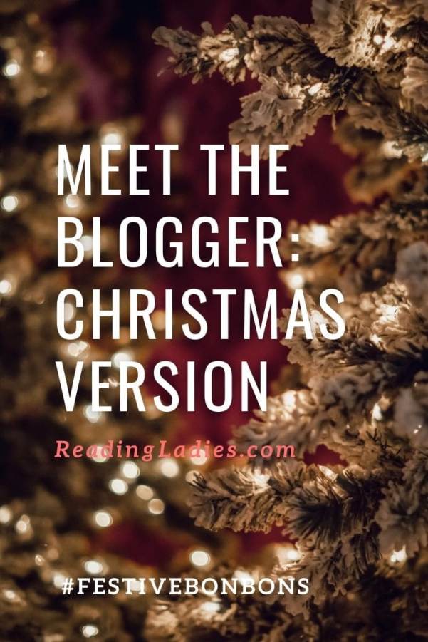 Meet the Blogger Christmas version (white text against a snow covered pine tree background)