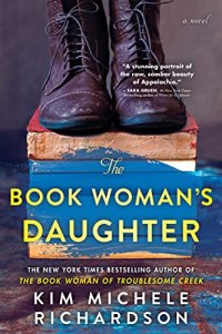 The Book Woman's Daughter by Kim Michele Richardson (cover) Image: old work boots sit atop a stack of books