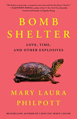 Bomb Shelter by Mary Laura Philpott (cover) Image: yellow text and a large turtle against a pinkish red background