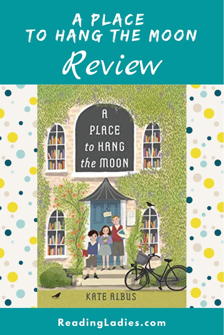 A Place to Hang tthe Moon by Kate Albus (cover) Image: three children stand on the steps of a library